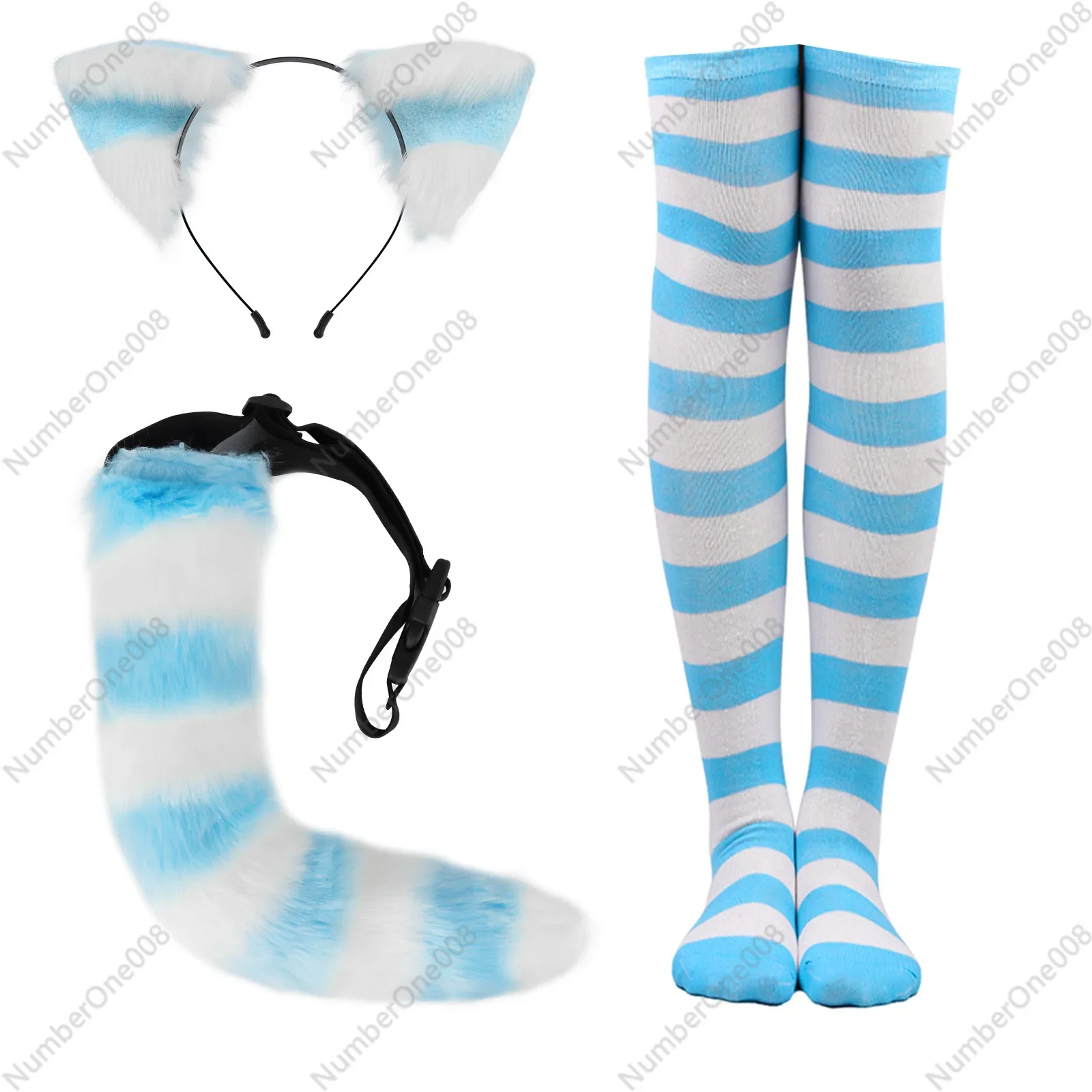 

Милый полосатый головной убор с кошачьими ушками и хвостом, полный комплект для косплея животных, реквизит для Хэллоуина и прямых трансляций интернет-знаменитостей