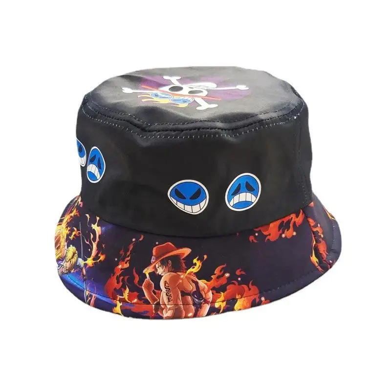 One Piece Portgas D Ace Bucket Hat Monkey D. Luffy Women Men Teenager Outdoor Sunscreen Wide Brim Hats Caps Panama Summer