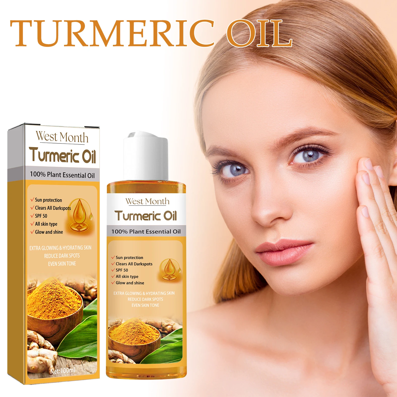 Turmeric Essential Oil, Facial Brightening Improves Dull Skin Hydrating Moisturizing Moisturizing Care Essential Oil