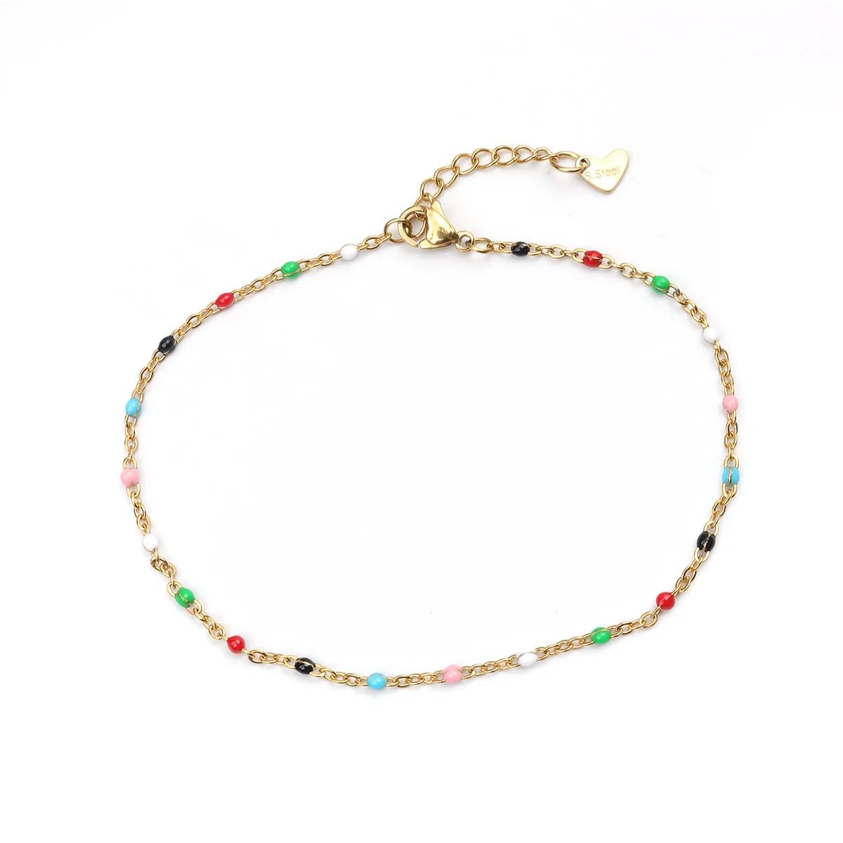 Stainless Steel Chain Anklet Multicolor Enamel Beads Anklet For Women Summer Beach Party Bracelet Foot Chain Jewelry 23cm,1PC