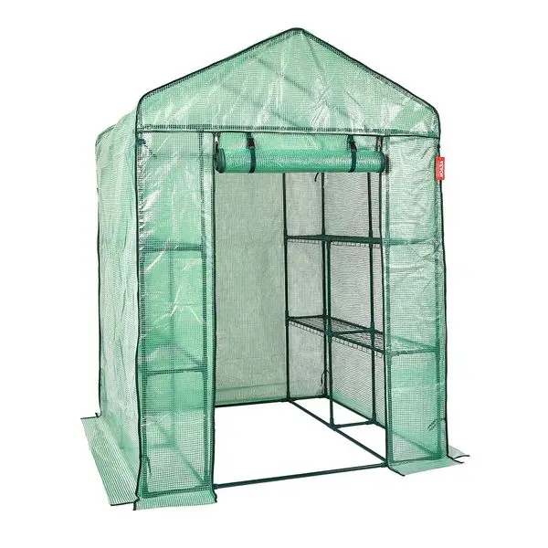 

VEVOR Walk-in Green House, 4.6 x 4.6 x 6.6 ft , Greenhouse with Shelves, High Strength PE Cover with Zipper Door and Steel Frame