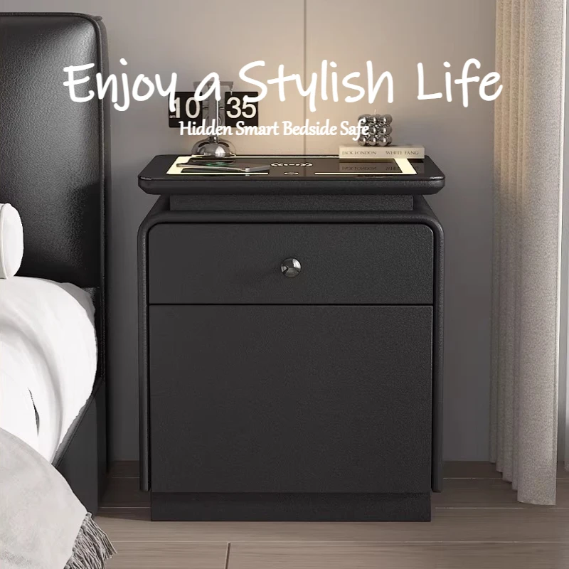 Multifunction Bedside Table With Charging Station Wooden Nightstands Touch Control Tricolor Lamp Dimmable Bedroom Furniture Home