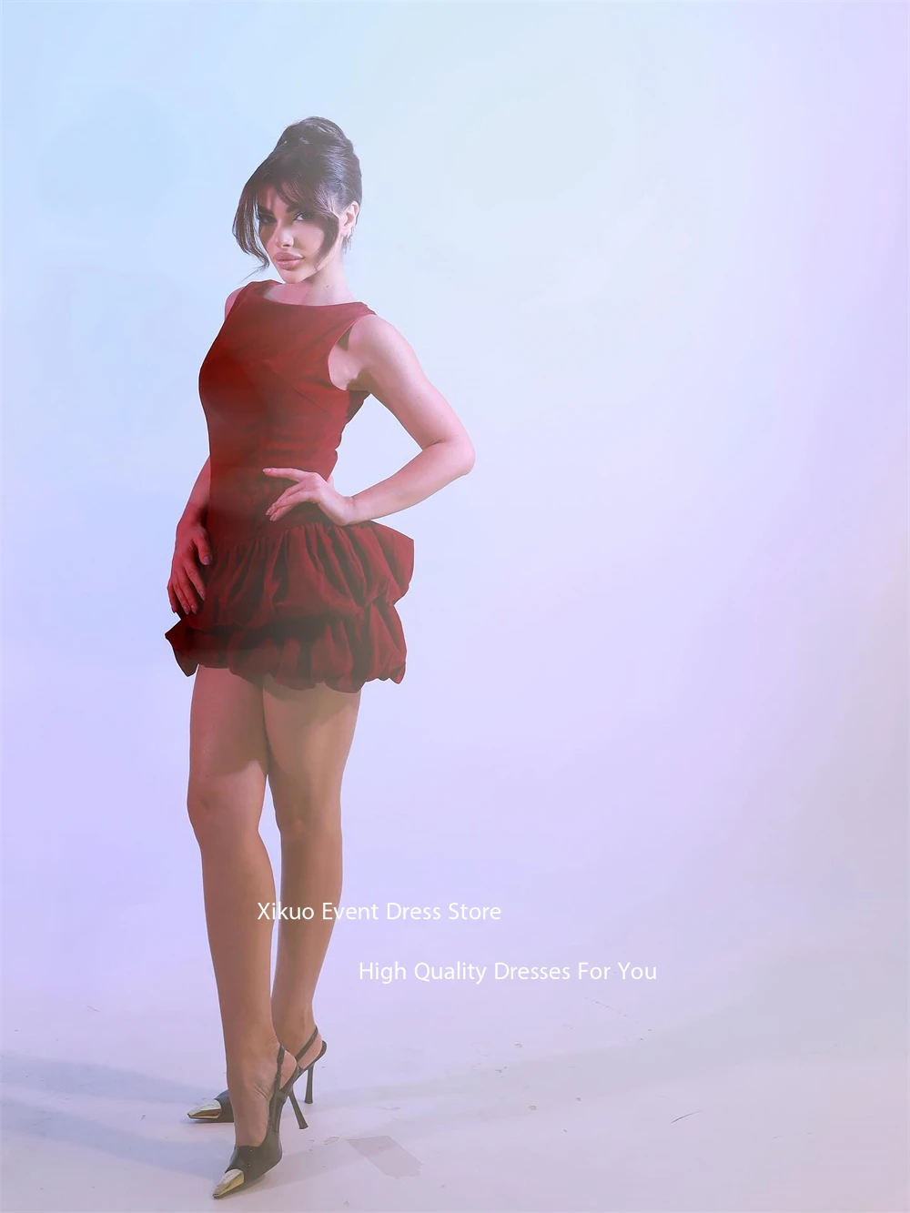 Xikuo elegante sem mangas vestido de baile acima do joelho sob medida ocasião vestidos de noite veludo decote redondo vestidos de noite personalizados