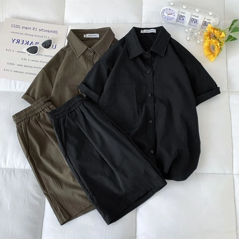 

​Men's Designer Linen Shorts Set Stylish Short Sleeve Shirt Comfortable Plus Size 2 Piece​