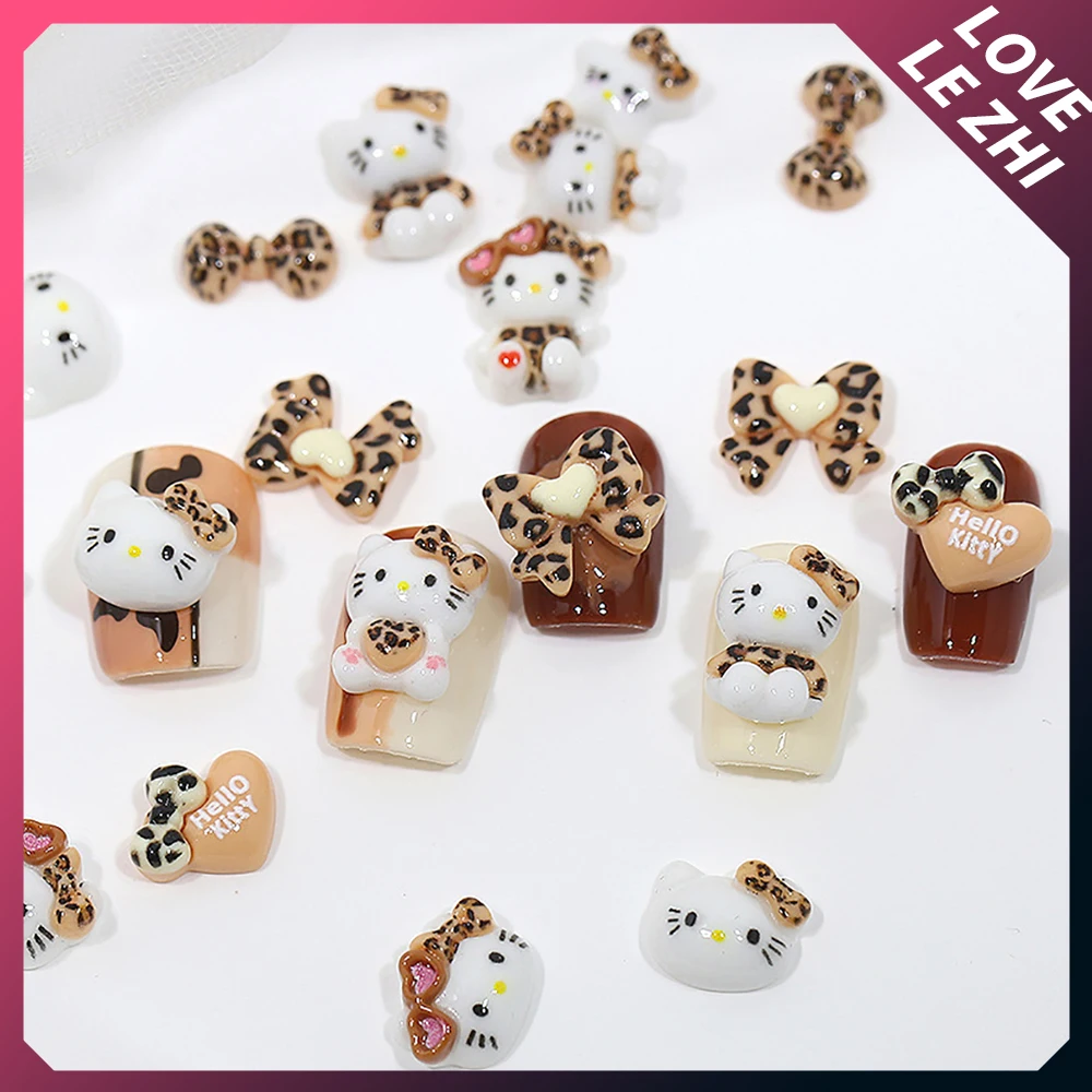 20Pcs Mixed Kawaii Leopard Print Hello Kittys Nail Art Decor Large Bow Sunglasses Heart Resin Nail Art Charms Accessories Gifts - Image 4