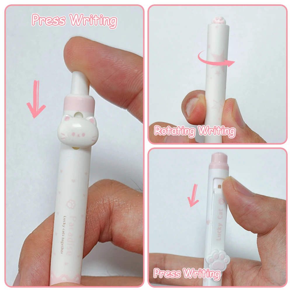 4 Pcs Cute Kitten Gel Pen Set 0.5mm Fun Animal Quick-Drying Pen Creative Cartoon Cat Black Pen for School and Office Supplies