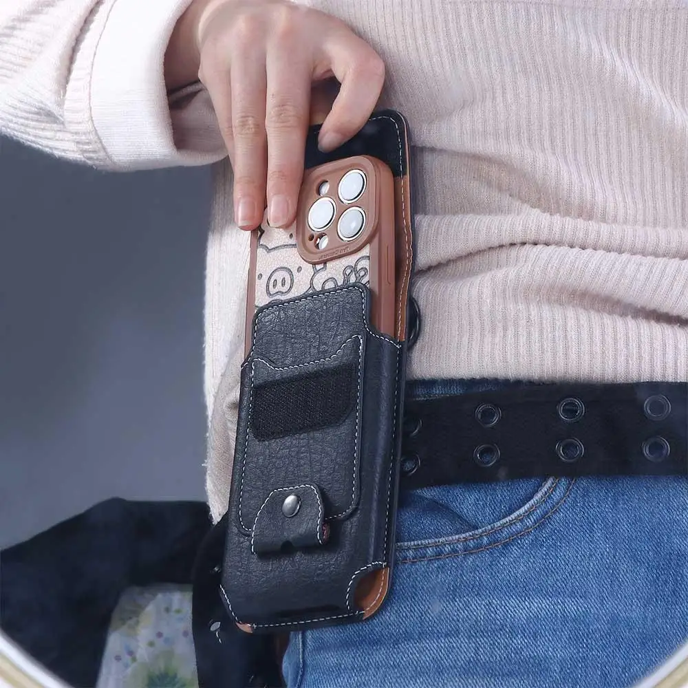 Universal Holster Cover Multifunctiona Hook Hoop Holster Cards Holder Leather Phone Case Waist Bag Belt Clip Holster Bum Bag