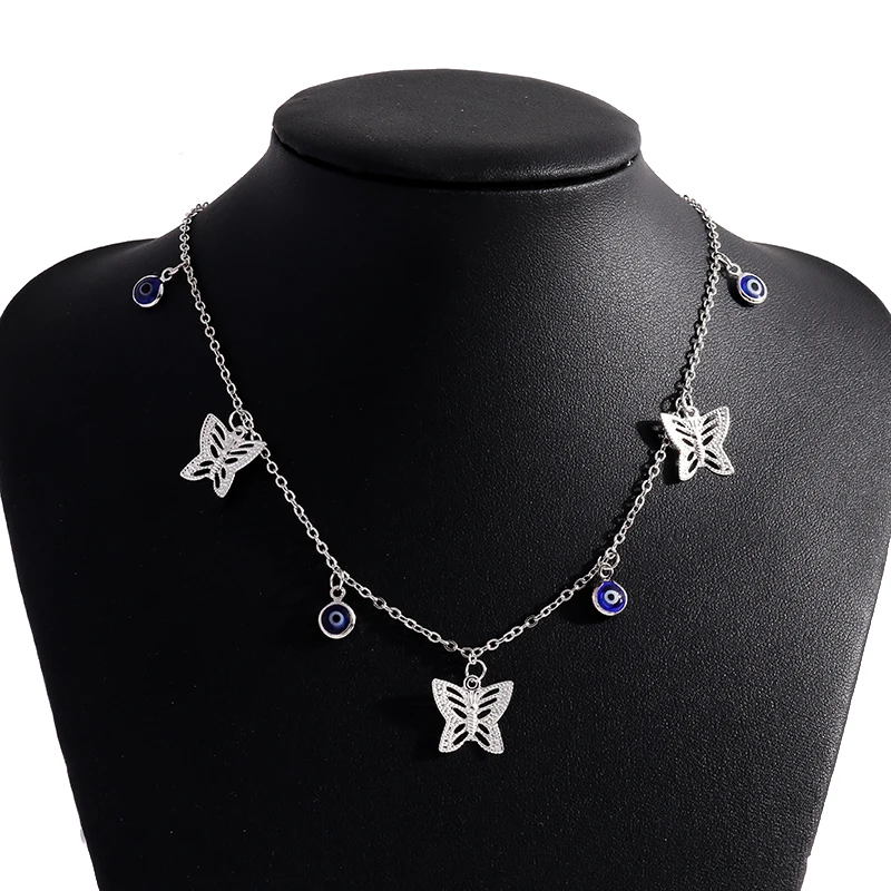 Aihua Niedliche kleine türkische Glücksauge-Schmetterlings-Halskette für Frauen, Statement-Halskette, Halsketten, Chocker, Damenschmuck – Detail 4