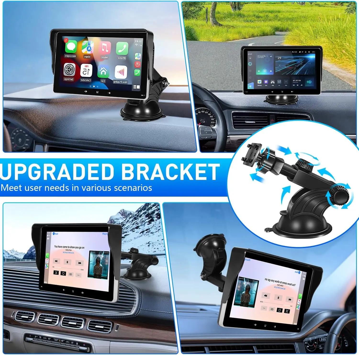 7' CarPlay Screen with 1080P Backup Camera, Apple CarPlay, Android Auto, Bluetooth, Navigation, Voice Control