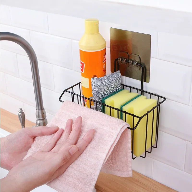 Metal Sink Drain Rack Dish Washing Cloth Pot Brush Storage Rack Stainless Steel Sponge Rack Drain Basket