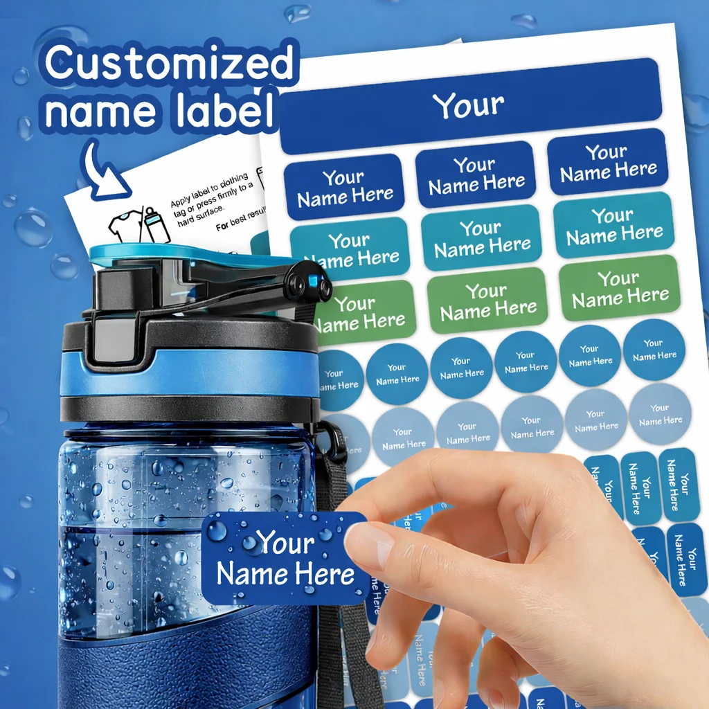 Custom Name Labels, Multicolor Round & Rectangle Stickers for Bottles, Lunch Boxes, Clothing & Supplies