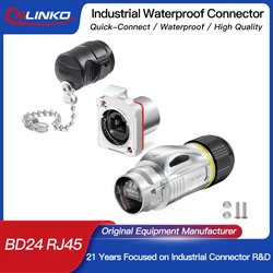 CNLINKO Panel Mount IP68 RJ45 Connector M24 Metal Shell Waterproof Ethernet Port for Industrial Device & Network Cabinet