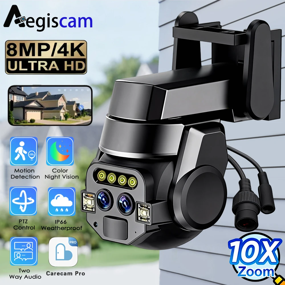

4K 8MP HD Wifi PTZ Camera Outdoor 10X Zoom Dual Lens Auto Tracking IP Camera CCTV Two Way Audio Video Surveillance