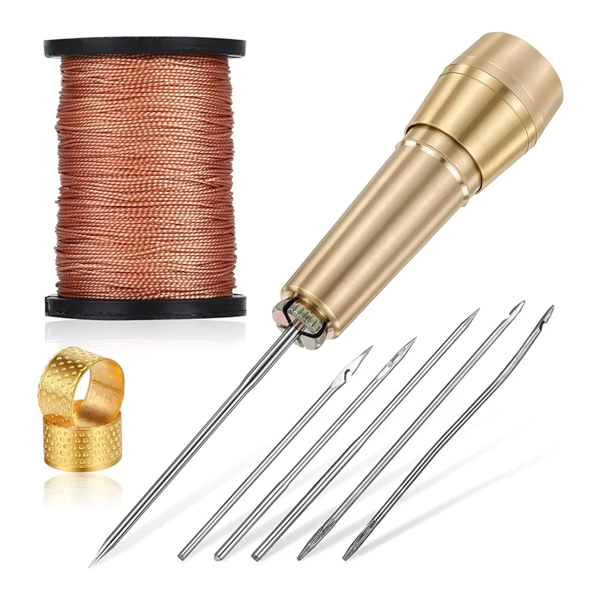 9pcs Leather Sewing Awl Kit with Copper Handle with 6 Needles for Leather Craft Needle Kit Shoe Repair Tool