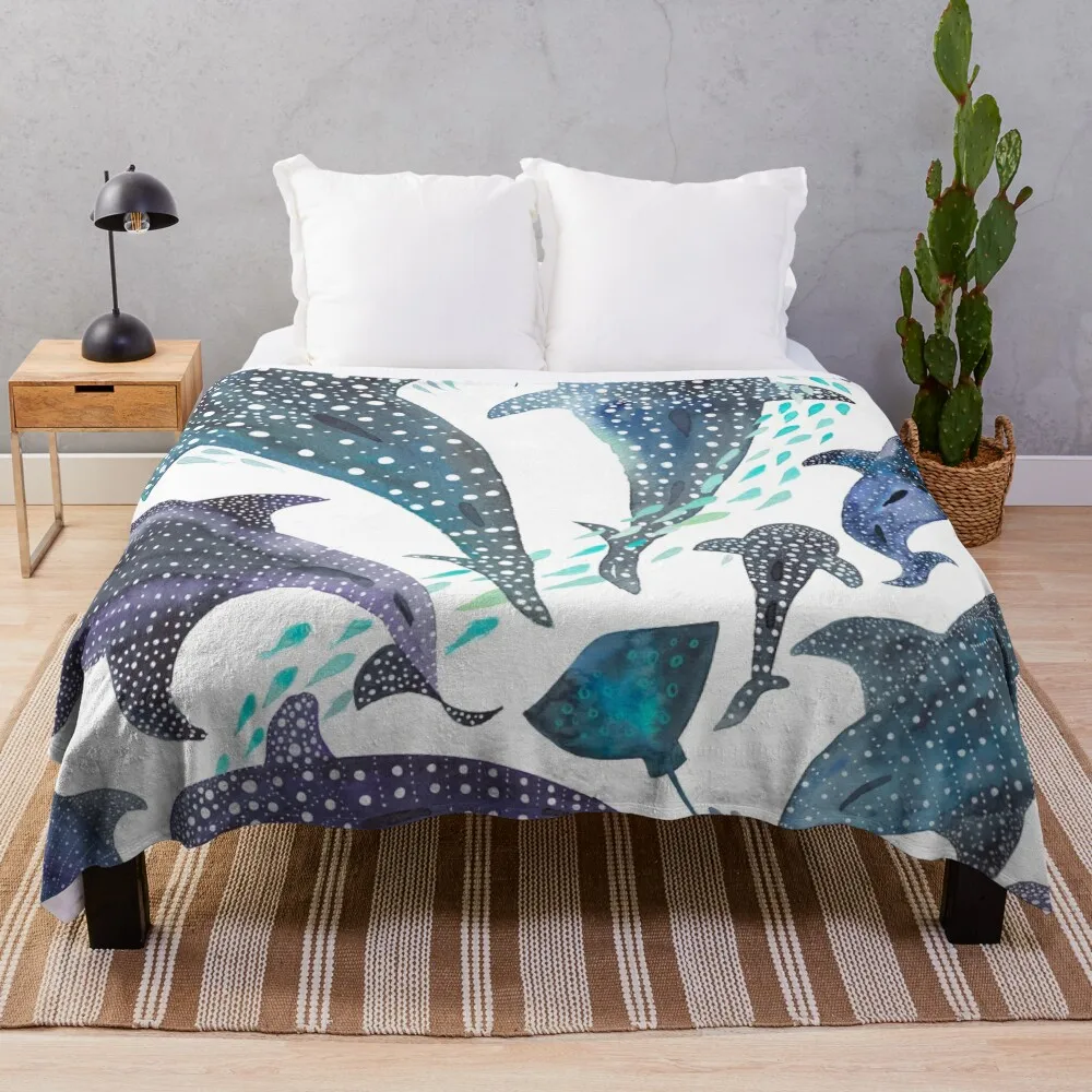 

Whale Shark, Ray & Sea Creature Play Print Throw Blanket Thermal Shaggy Luxury Brand Blankets