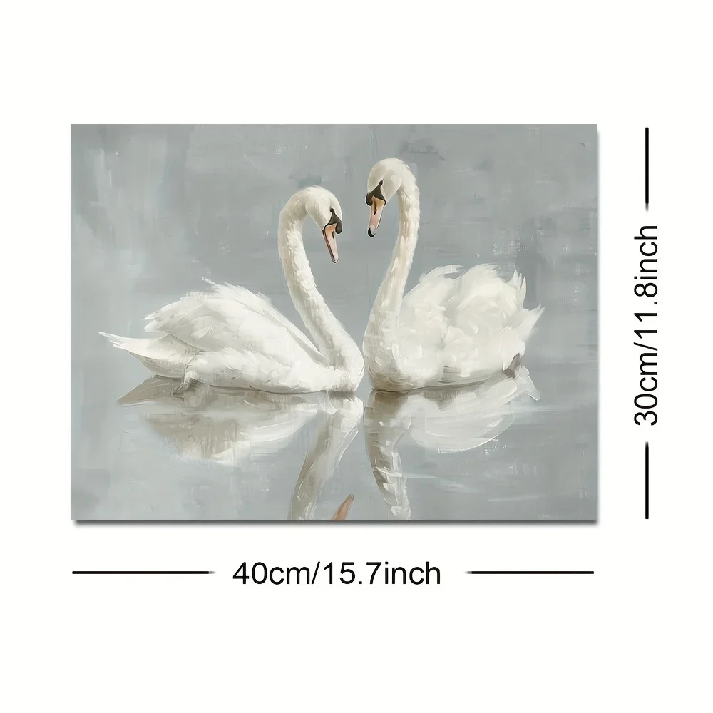 2D Flat, 2D Flat, 1pc Retro Canvas Artwork Featuring a Couple of Swans, Designed in a Vintage Minimalist Style. This Romantic