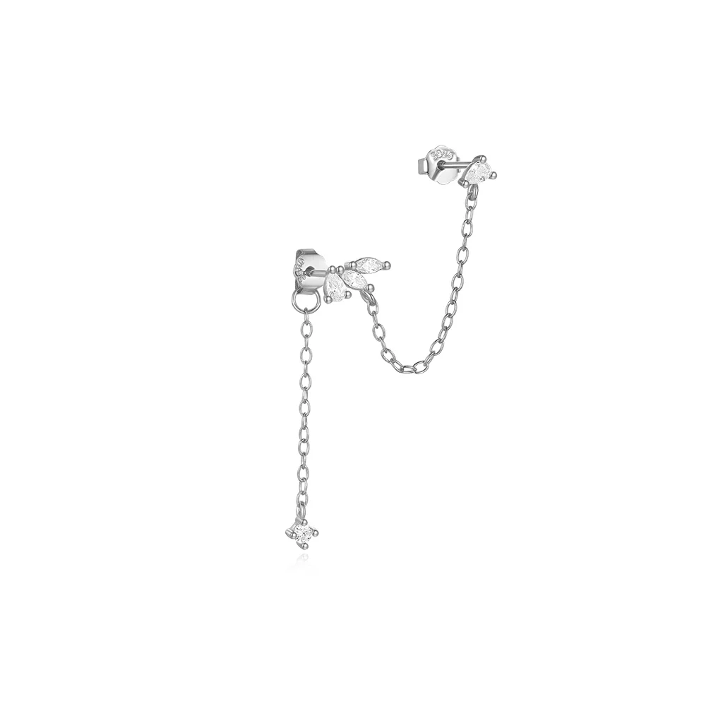 AIDE 925 Sterling Silver Horse Eye Zircon Tassel Earrings For Women Double Studs 18K Gold Color Earrings Jewelry Pendientes