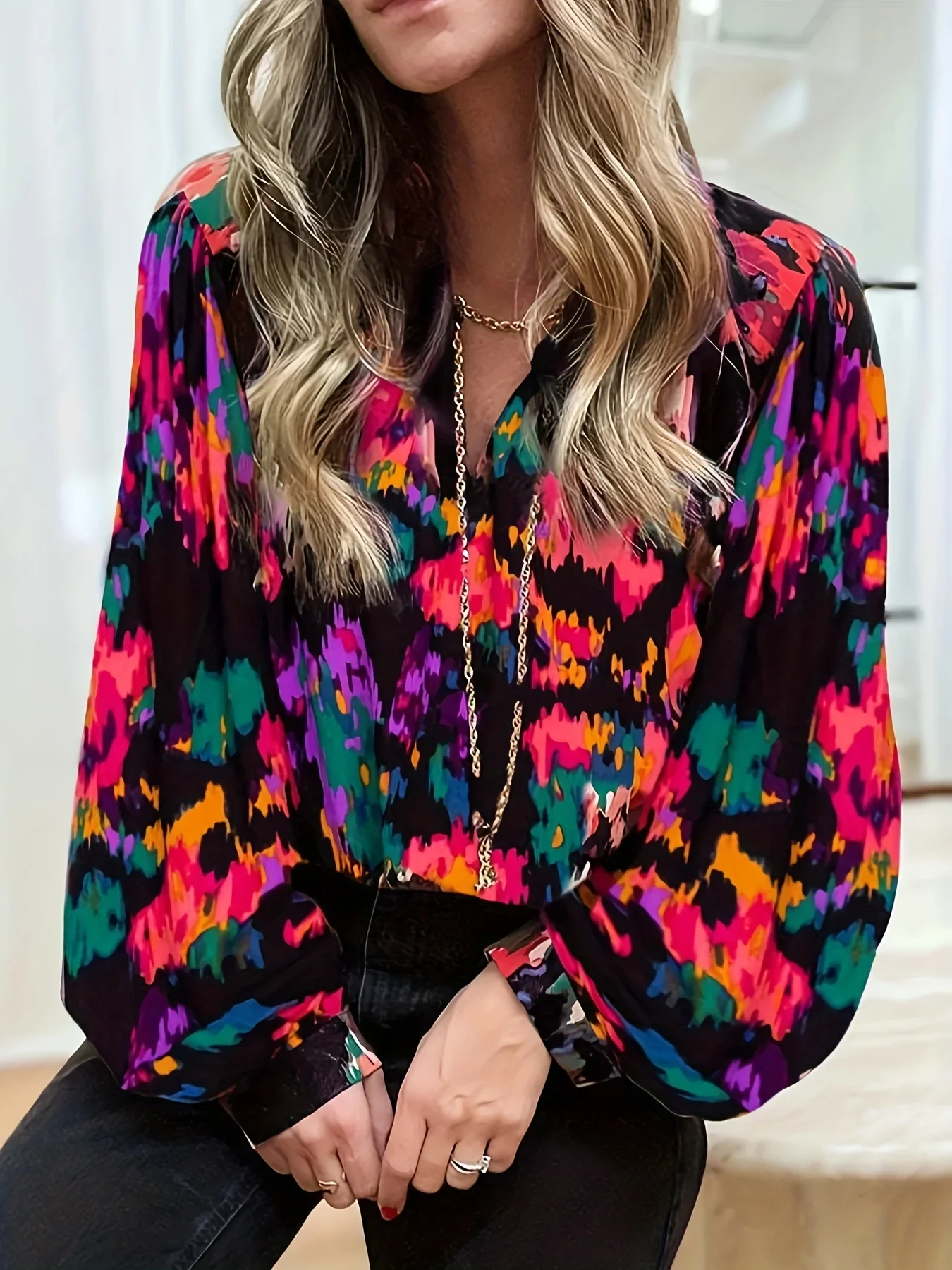 

Plus Size 1XL-5XL Women’s Fashion Tie-dyed Printed Puff Sleeve Blouse Women Casual and Comfortable Blouse Shirt
