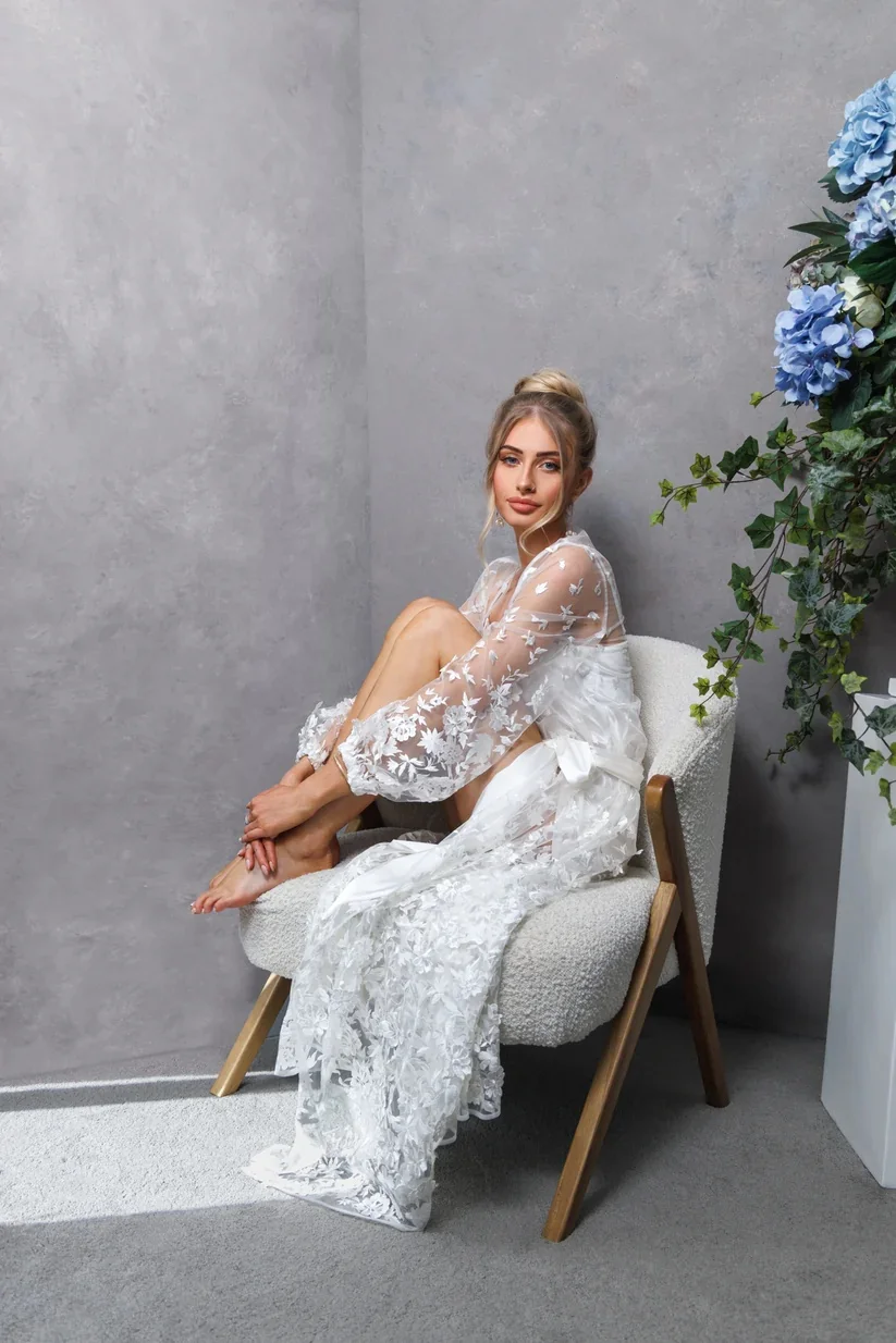 Lace Bride Wedding Robe And Nightgown Two Pieces Bridal Gowns Photo shoot Maternity Dressing Gown for Photography