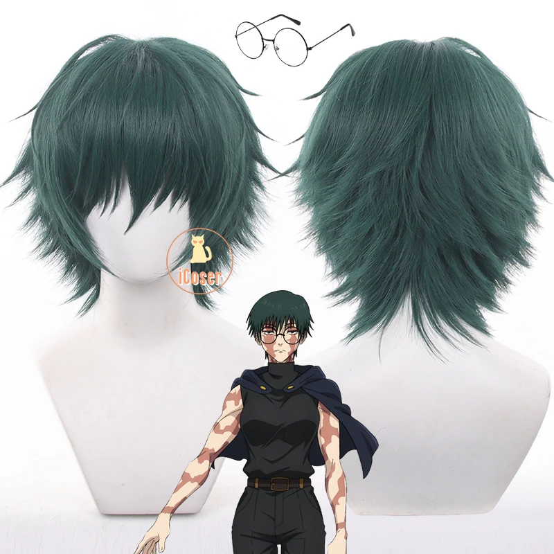 Peluca de Cosplay Maki Zenin de Anime Jujutsu Kaisen, gafas de pelo corto verde, Shimetsu Kaiyuu, fiesta de Halloween para mujeres y niñas, juego de rol