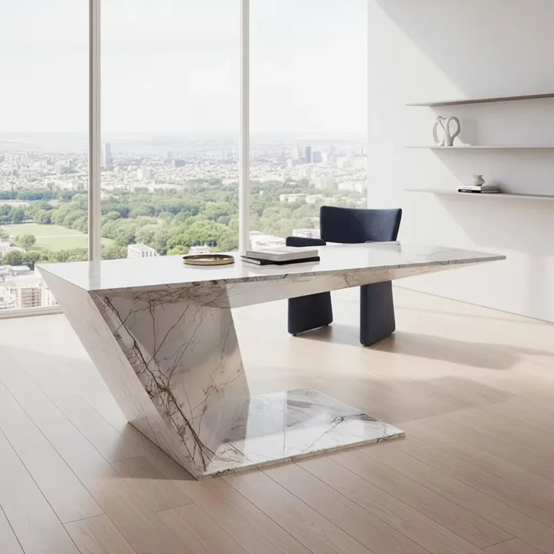Luxury modern natural marble executive desk, suitable for home office and villa, white