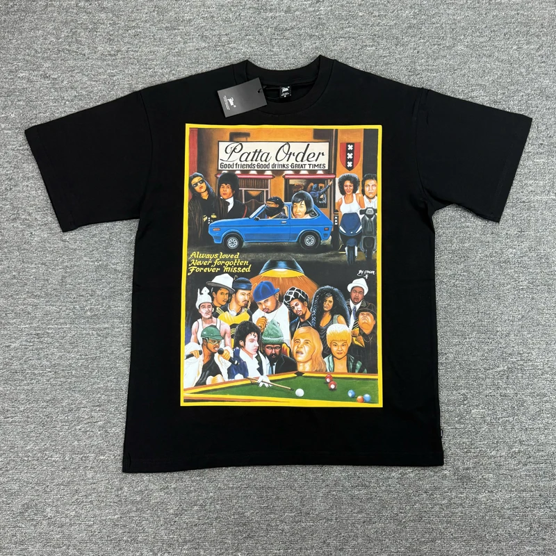 Men Women Streetwear Patta T-shirt European American Retro Movie Poster Print Black Short Sleeve PATTA Tee