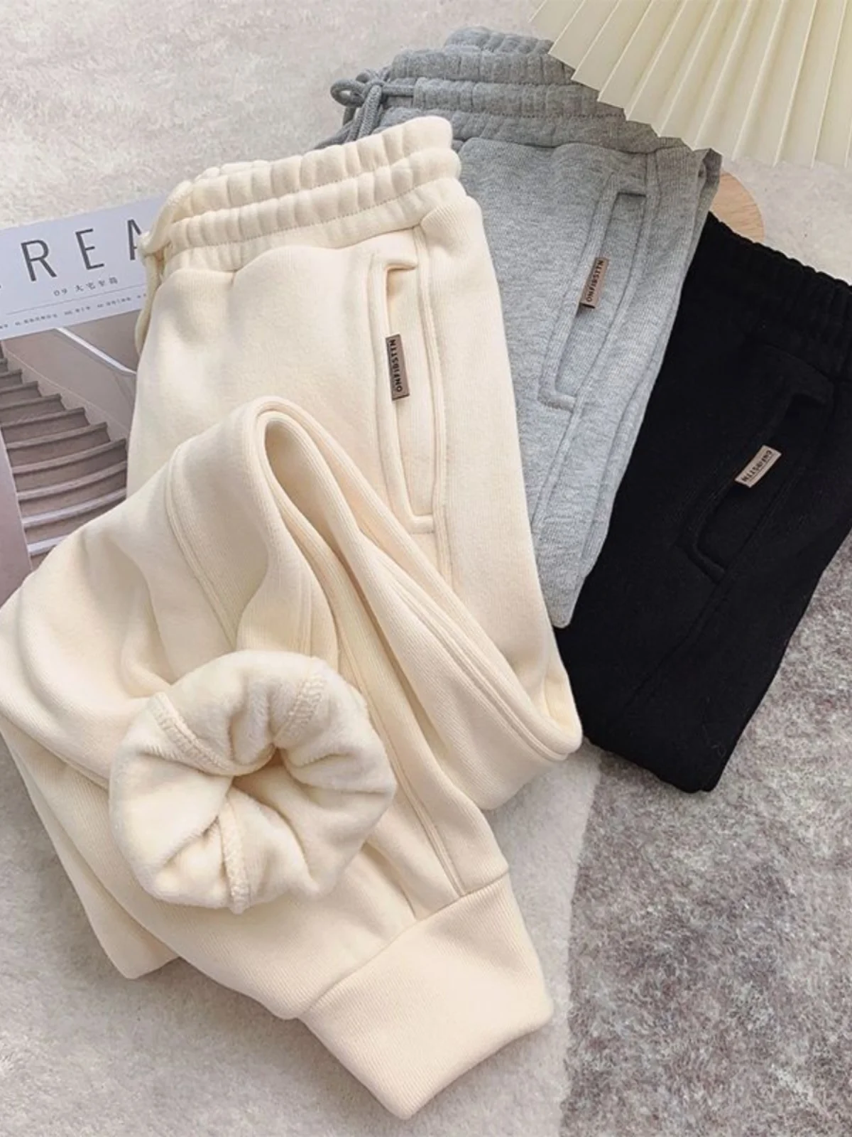 

plus Size Women's Fce Lined Harlan Pants Casual Spor Thi Wide Leg Pants Loose Fit Low Waist Seven Quarter Length