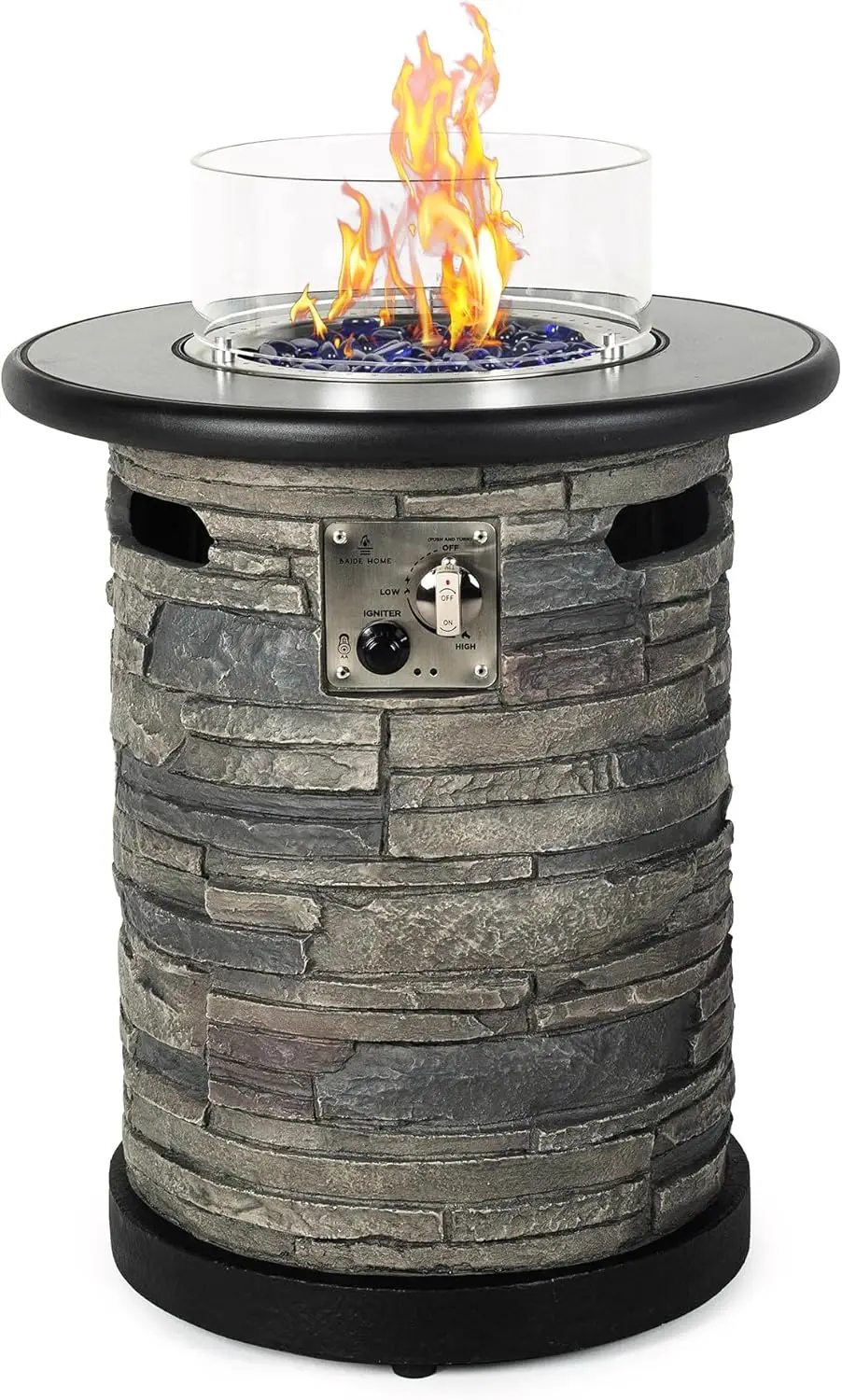 

Outdoor Gas Propane Fire Pit Table, 22" Fire Bowl Column W/ 40,000 BTU Firepit Table Auto-Ignition 400D Cover Glass Rocks