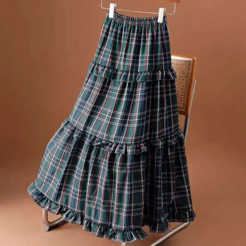 

Korea Chic Purple Clothing Spliced Design High Waist A-line Skirt Loose Sweet Spring Red Ruffled Skirt