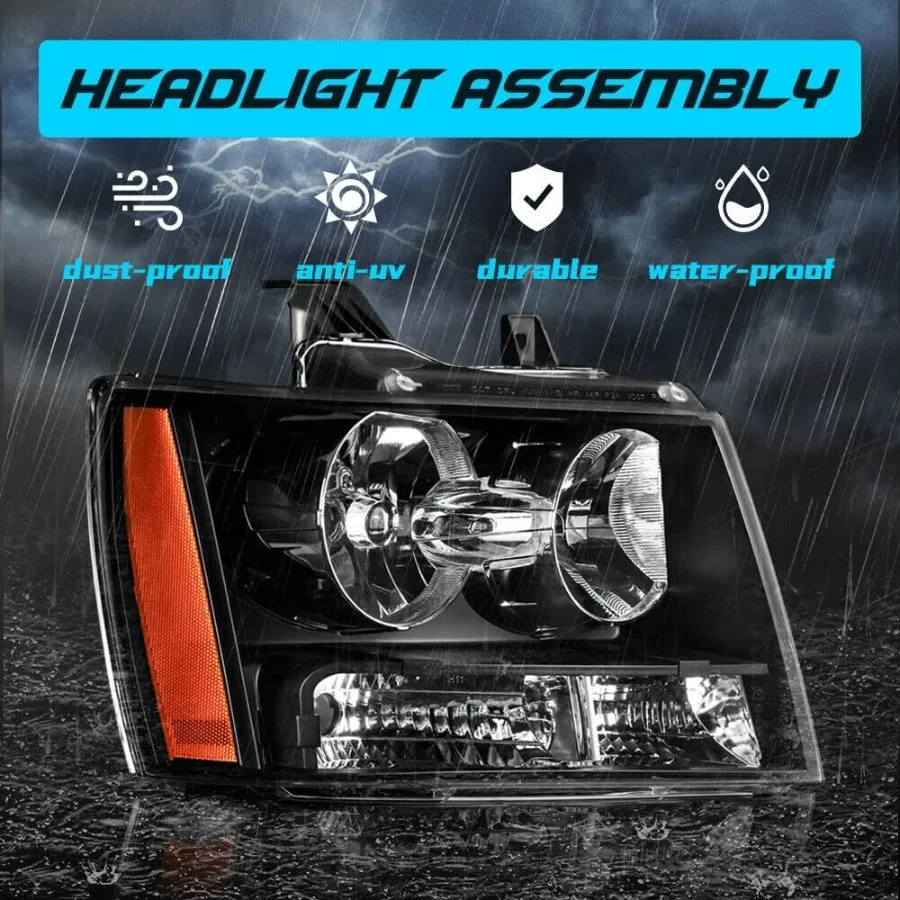 مجموعة مصابيح أمامية متوافقة مع 2007-2014 تشيفي تاهو سوبربان 1500/2007-2013 شيفروليه أفالانش سوبربان 2500 مع لمبة مع B #5