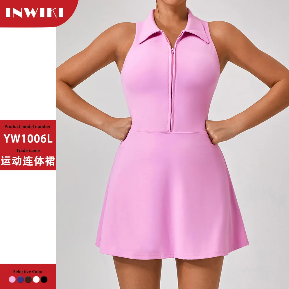 

Spring and Summer New Tight Slim High Waist Sports Dress Women's Running Golf Tennis Fitness Clothes Lapel Suit