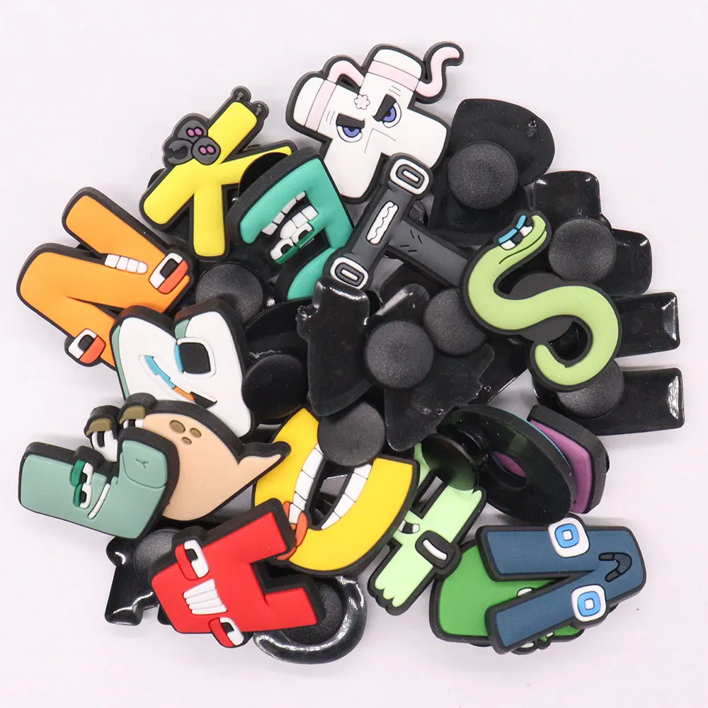 Sell Retail 1-26pcs PVC Shoe Charms Funny Eyes 26 English Letters Accessories Shoes Buckle Ornaments For Kids Party Present