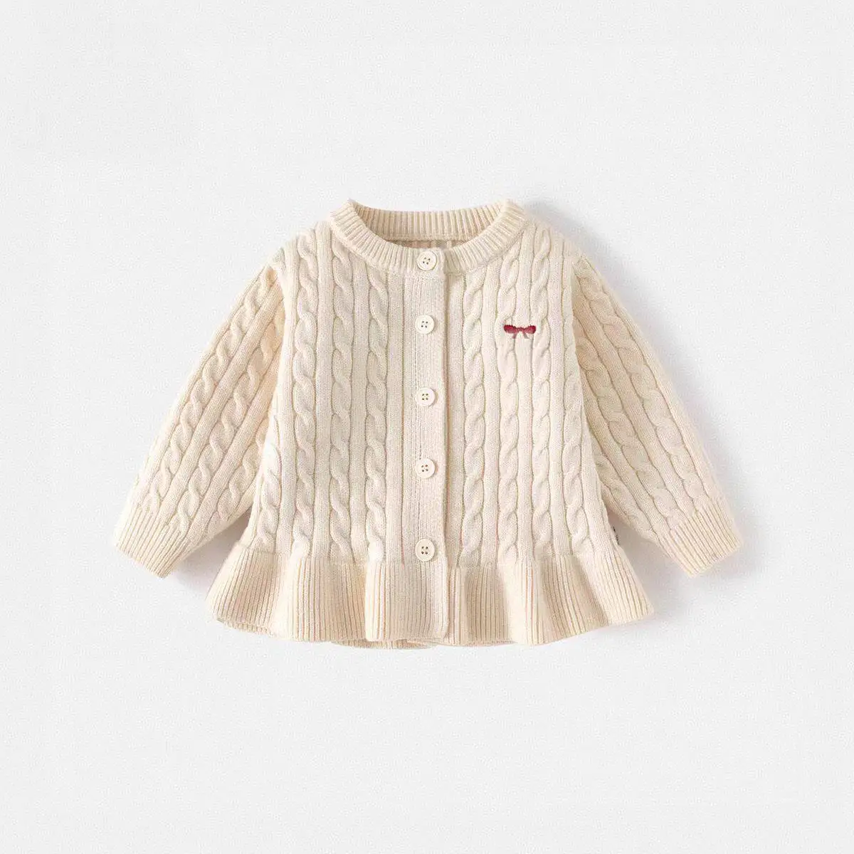 Girls Autumn Knit Cardigan Ruffle Hem Bow Decor Knitted Coat Kids Fall Outerwear Children Clothing Top
