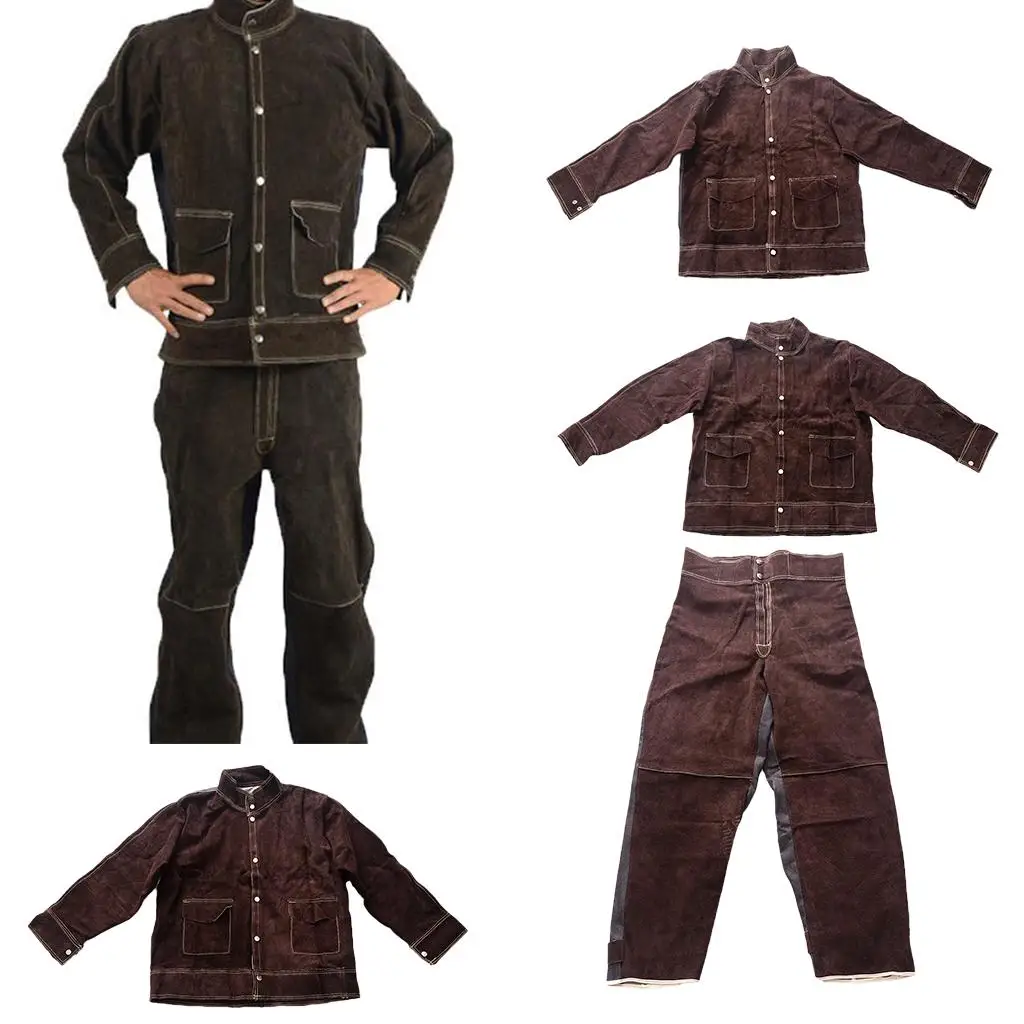 Heavy Duty Welding Suit for Professional Welders Cowhide Leather Jacket and Pants Heat Resistant Anti Splash Workwear