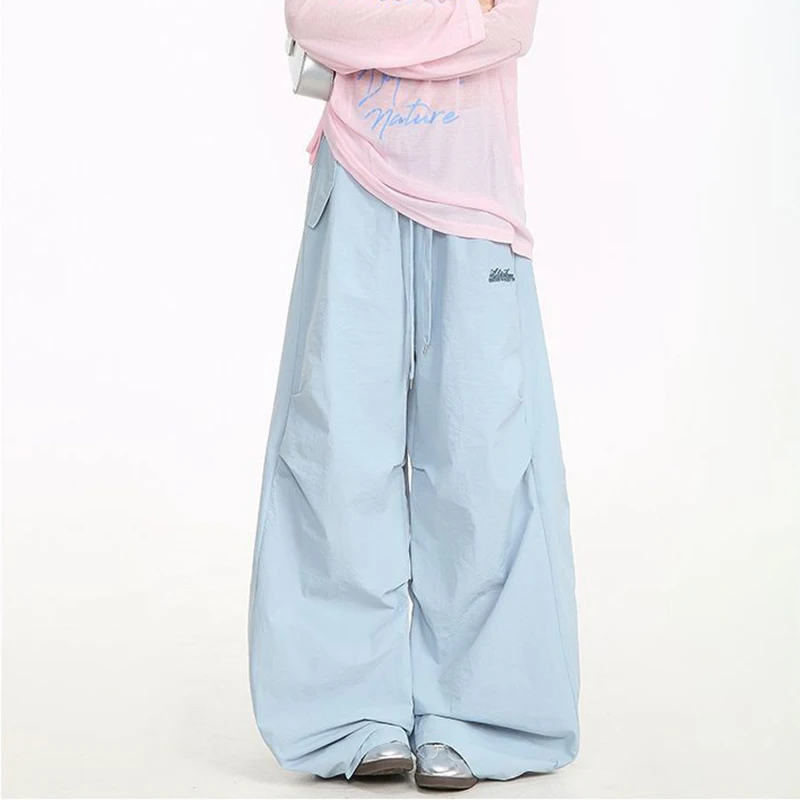 Y2K Streetwear Cargo pantalon femmes taille haute lettre ample Hip Hop pantalon Vintage américain à lacets poches dame parachutiste pantalon