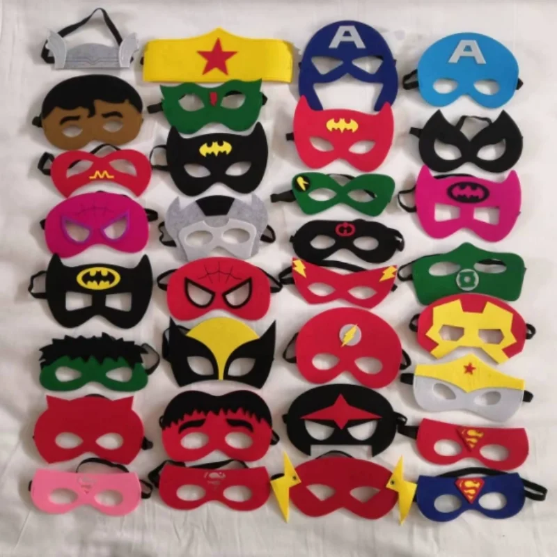 32/28/10 Pcs/Lot Superhero Mask Cosplay Christmas Halloween Kids Adult Carnival Party Props Children\'s Birthday Felt  Masquerade