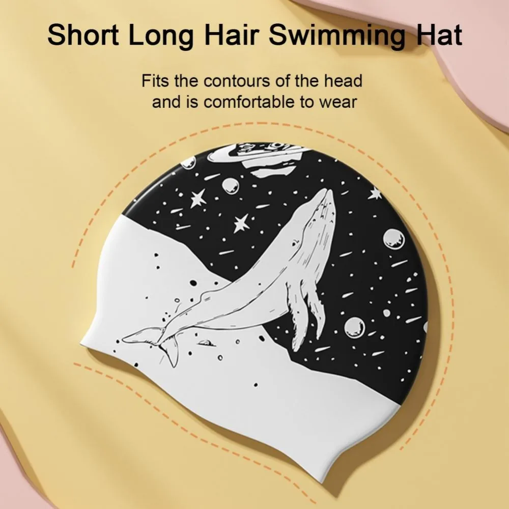 قبعة سباحة سيليكون سوداء مطبوع - مراجعة Swim Hat Silicone وسعره