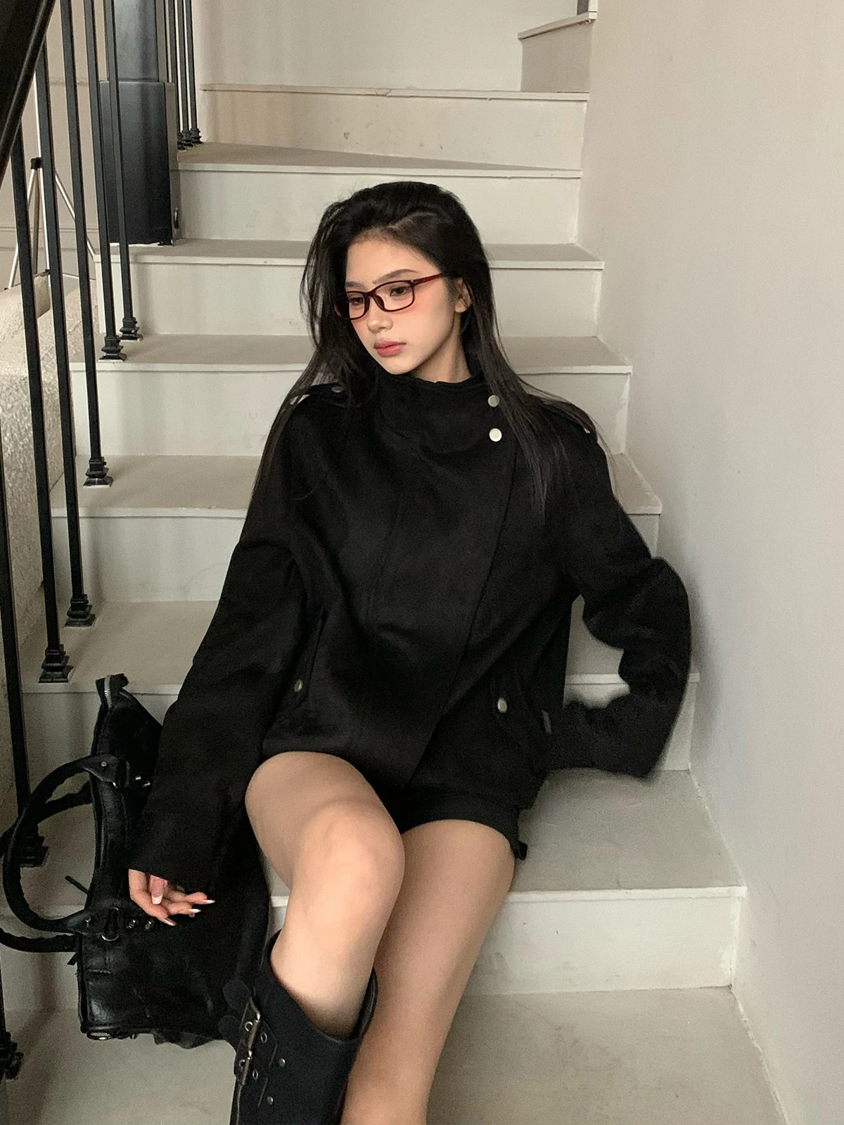 Retro americano sle camurça jaet feminino solto outono inverno outerwear motocicleta vento ape workwear casaco conservação de calor