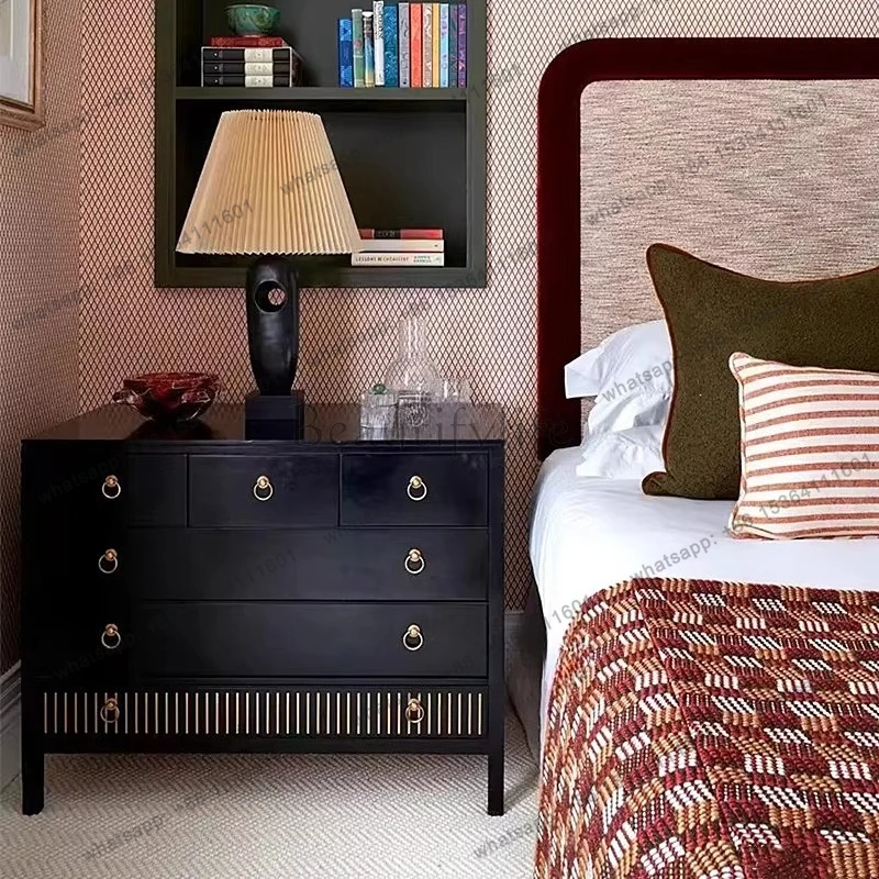 French retro black six-bucket cabinets, bedside storage drawers