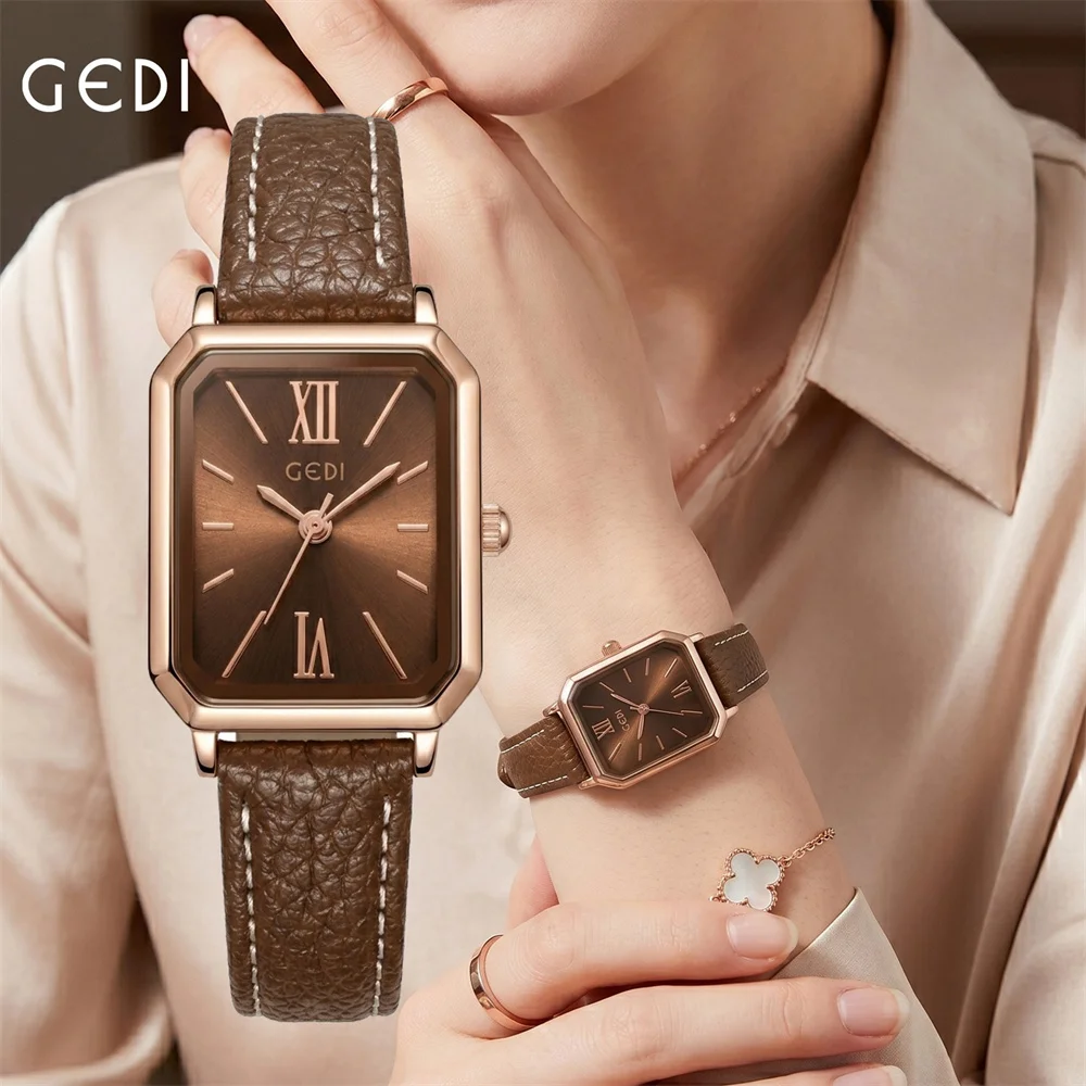 Vintage Brown Square Watch Genuine Leather Strap Waterproof Quartz Watch Luxury Gift Women Watch Fashion Elegant Commute New Hot