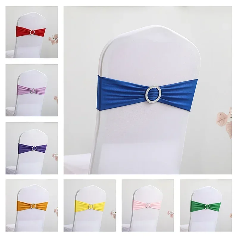 10pcs/pack Wedding Decoration Chair Sash Spandex Lycra Bow Stretch Band For Birthday Party Dinner Hotel Banquet Ribbon Decor