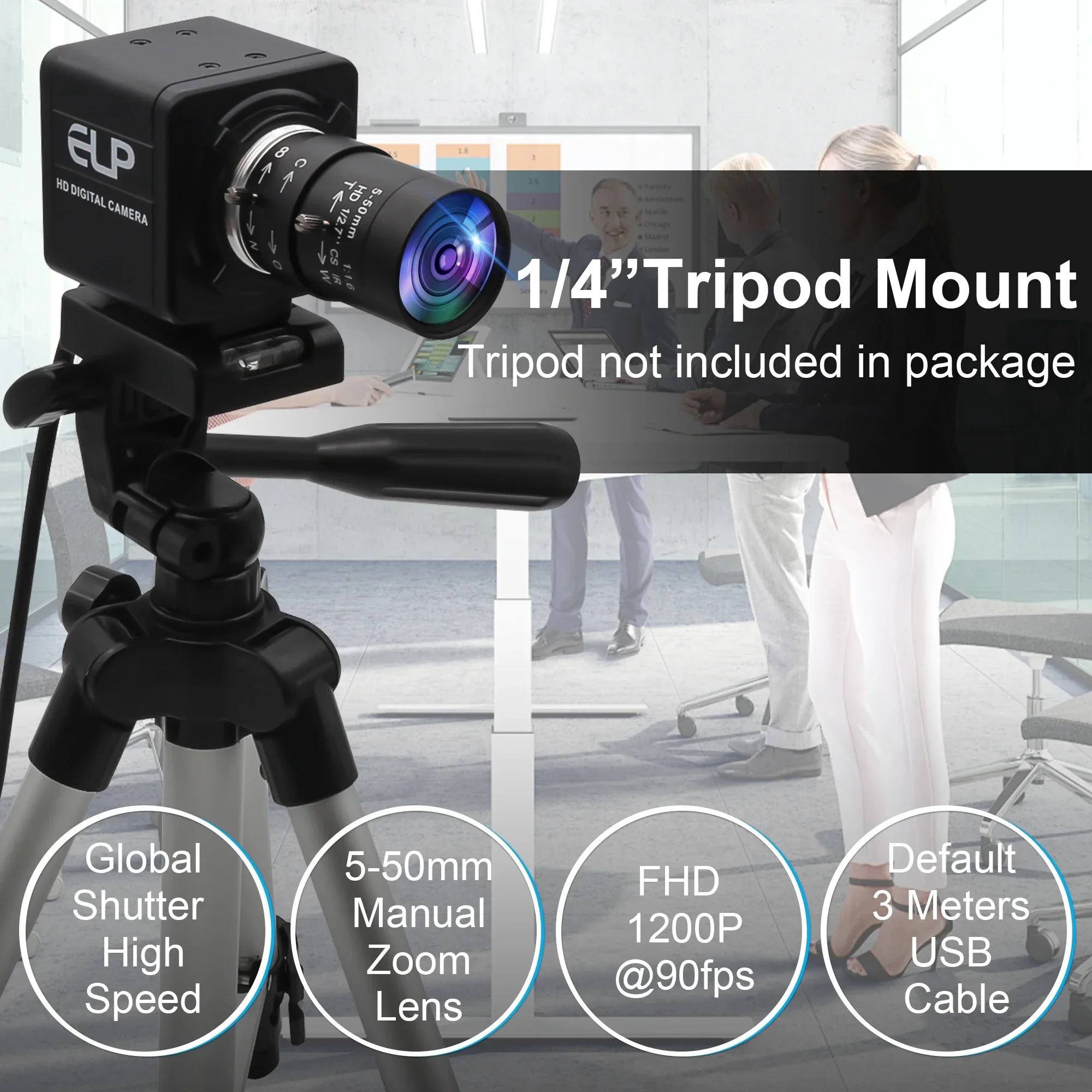 ELP 1200P 90fps Global Shutter USB Camera 10X Manual Focus PC Webcam High Speed Industrial Camera for Document Scanning