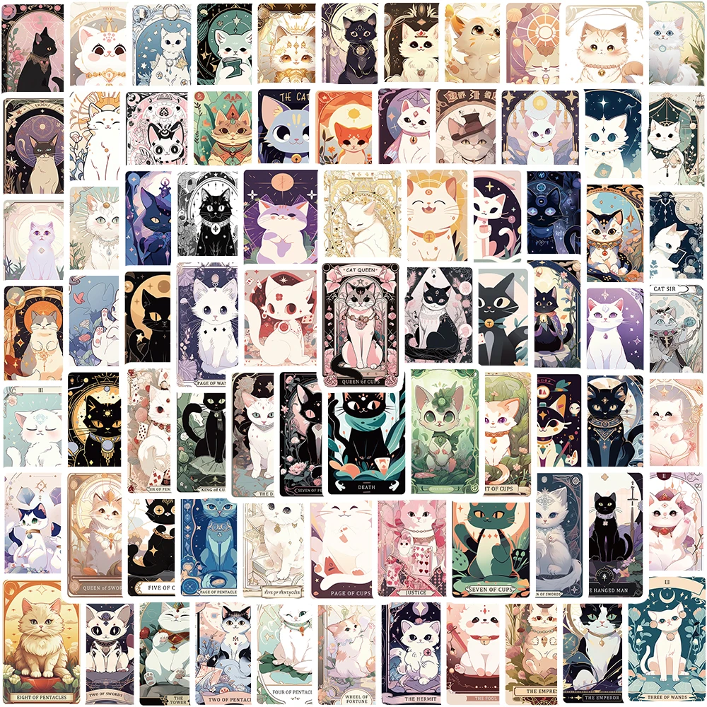78PCS Katze Tarot Karten Aufkleber Cartoon Ästhetische Klassische Dekorative Telefon Laptops Gepäck Skateboard Koffer Koffer Gitarre Stick