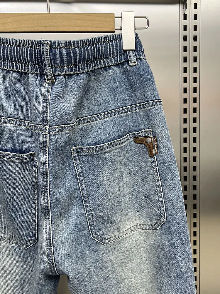 

Spring 2025 New Blue Men's Loose Harem Jeans Youth Casual Long Trousers Wear-resistant Waed Middle Waist Straight Leg Jeans