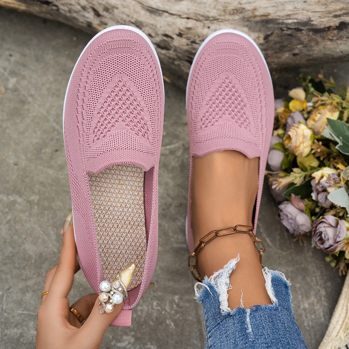 

Women's Slip-On Knit Flats Breathable Mesh Comfort Shoes Casual Daily Wear loafers ladies flat shoe footwear With a soft insole