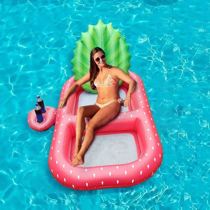 Red Inflatable Pool Float with Cup Holders Backrest Beach Floaties Airbeds Lounge Chairs Summer Beach Swimming Pool Party Toys