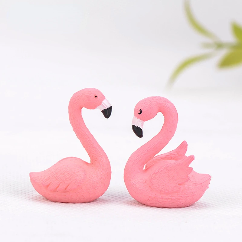 2pcs Pink Flamingo Swan Love Bird Figurine Ornaments Cake Topper Flamingo Sculpture Valentine Day Gift Kawaii Accessories