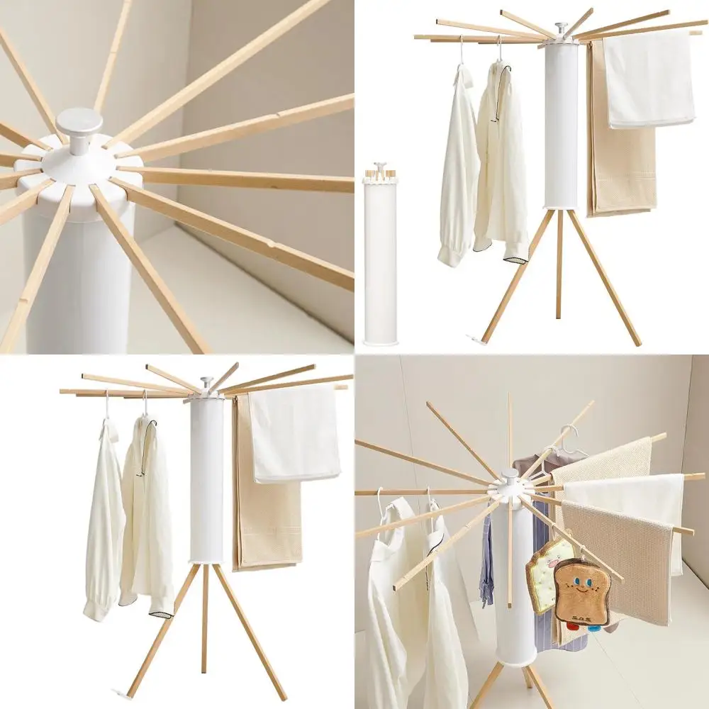 

Portable Wooden Folding Laundry Drying Rack with 12 Rods for Space-Saving Clothes Drying