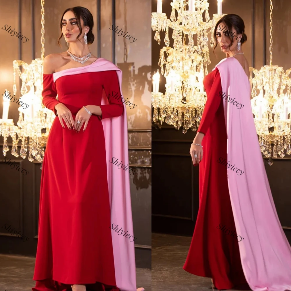 Modest Off the Shoulder Jersey Evening Dress Ribbons Formal Occasion Gowns Long Sleeves Sweep Train Prom Dress Saudi Arabia 2024