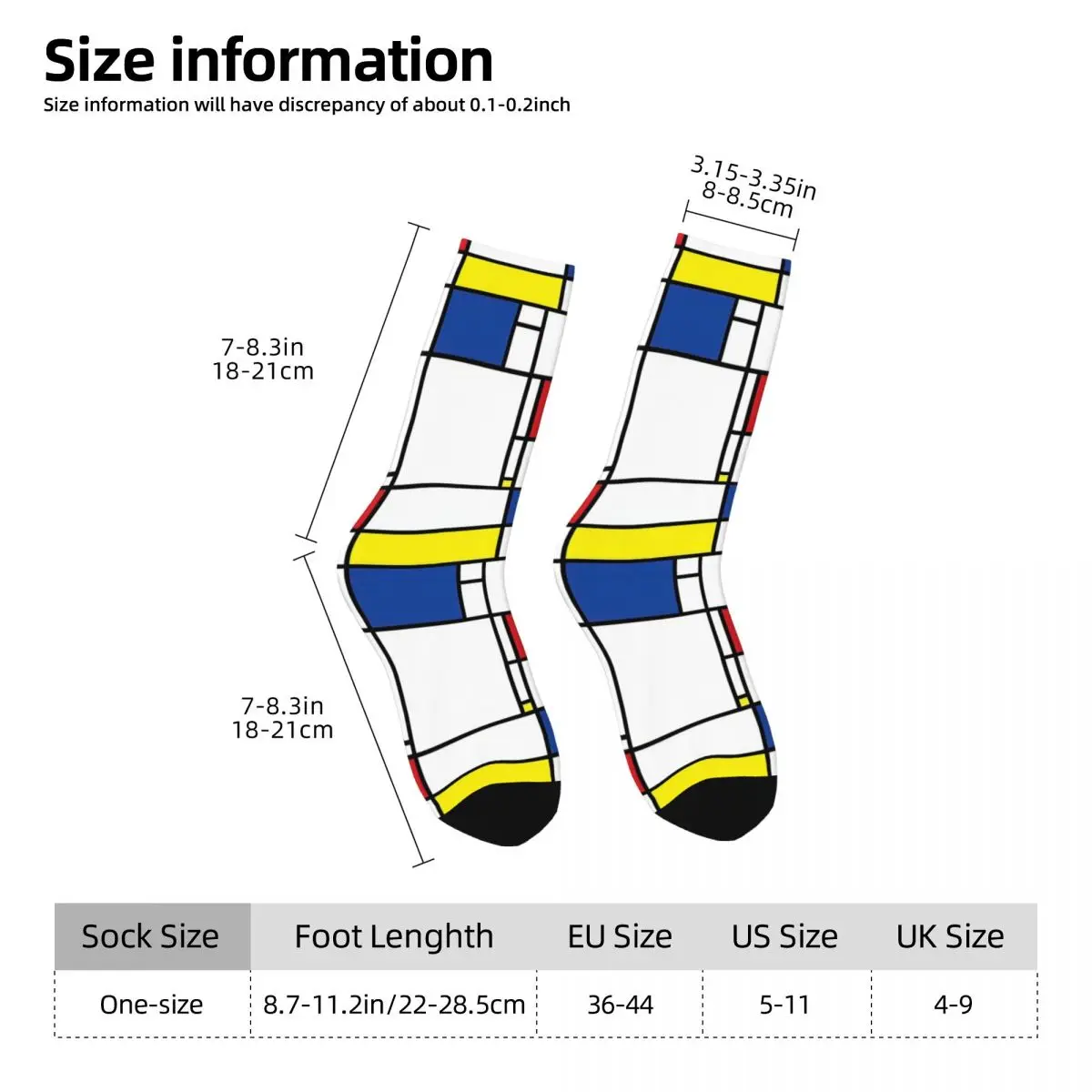 Mondrian Minimalist De Stijl Modern Funny Socks for Men Women Unisex Crazy Street Style Printed Crew Sock